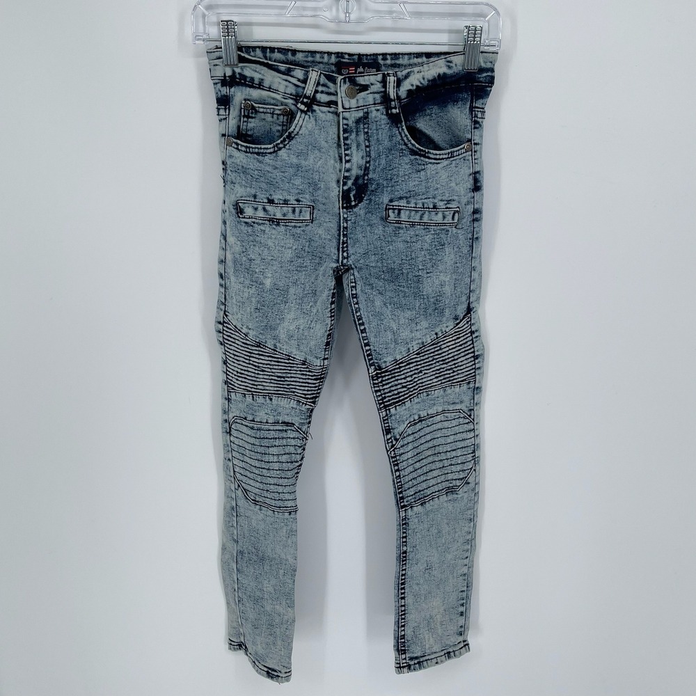 Phat Farm Women's Blue Acid Wash‎ Moto Biker Skinny Jeans Size 12